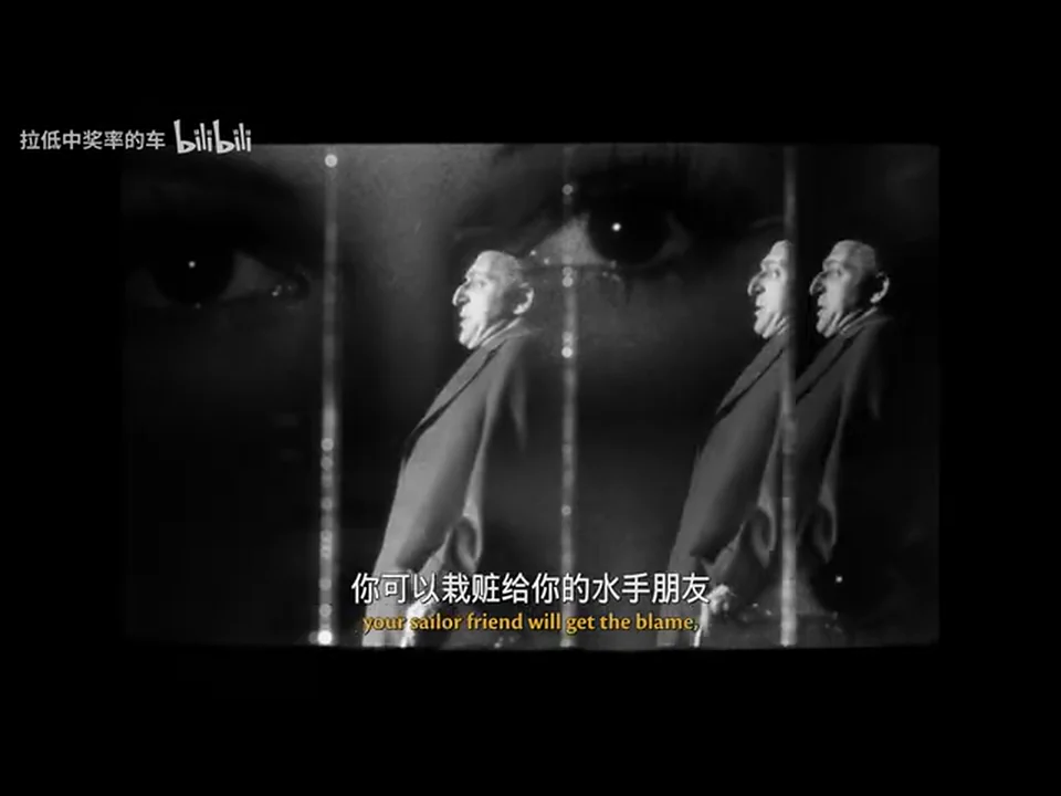 班尼斯特的身体被竖直镜缝复制成三个侧面形象，后方还叠着一双放大的眼睛